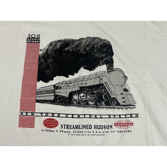 VTG T Shirt New York Central System Streamlined Hudson XL Train Railroad Engine - Picture 3 of 7